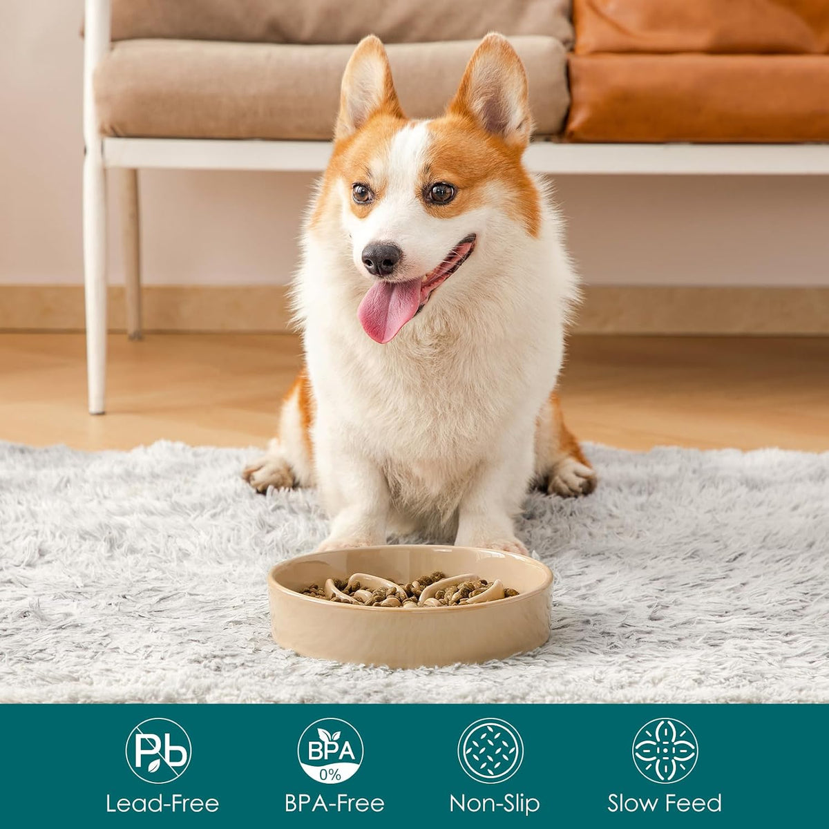 vancasso Ceramic Slow Feeder Dog Bowls - M-1.5 Cups / Brown - image 3