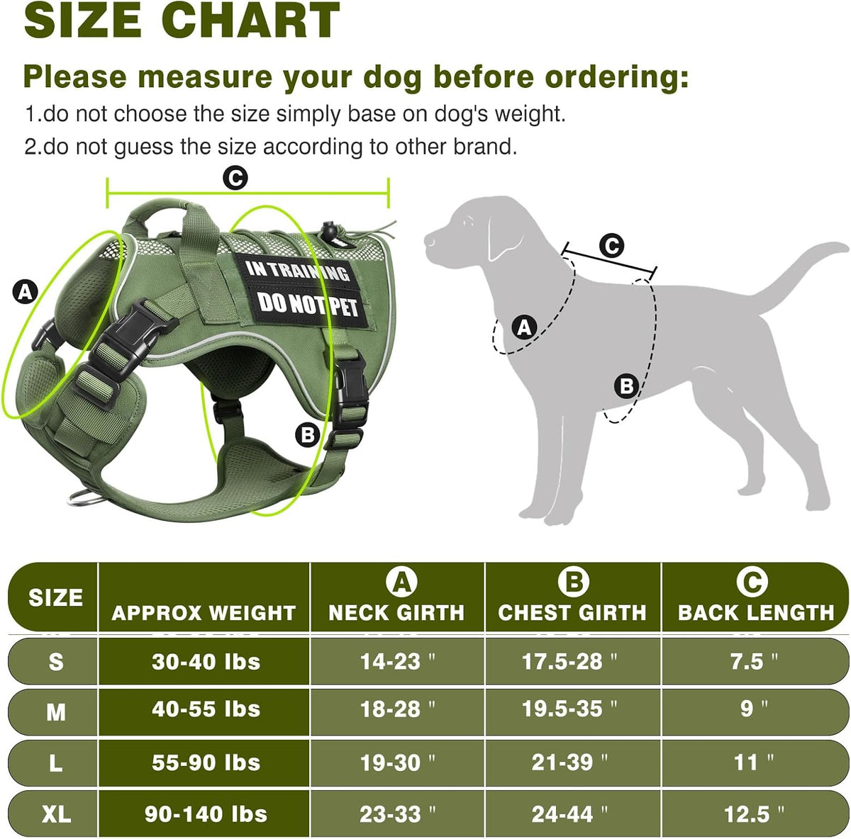 WINSEE Service Dog in Training Mesh Harness with 10 Removale Pet - X-Large / Green - image 2