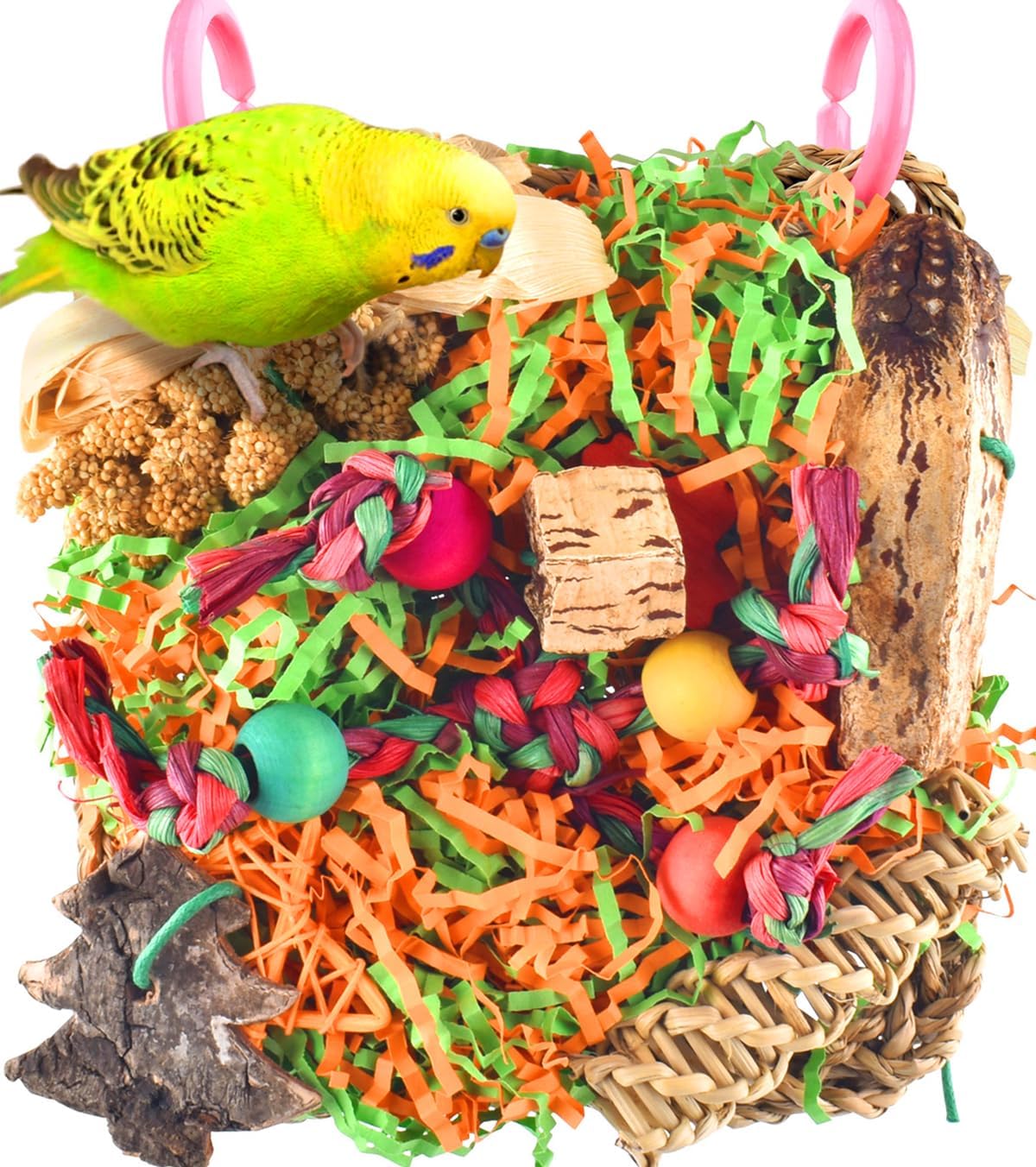 KATUMO Bird Toys, Grass Mat Shredding Hanging Toy for Budgie Parakeet – Essentials for Birds - Walnut decor