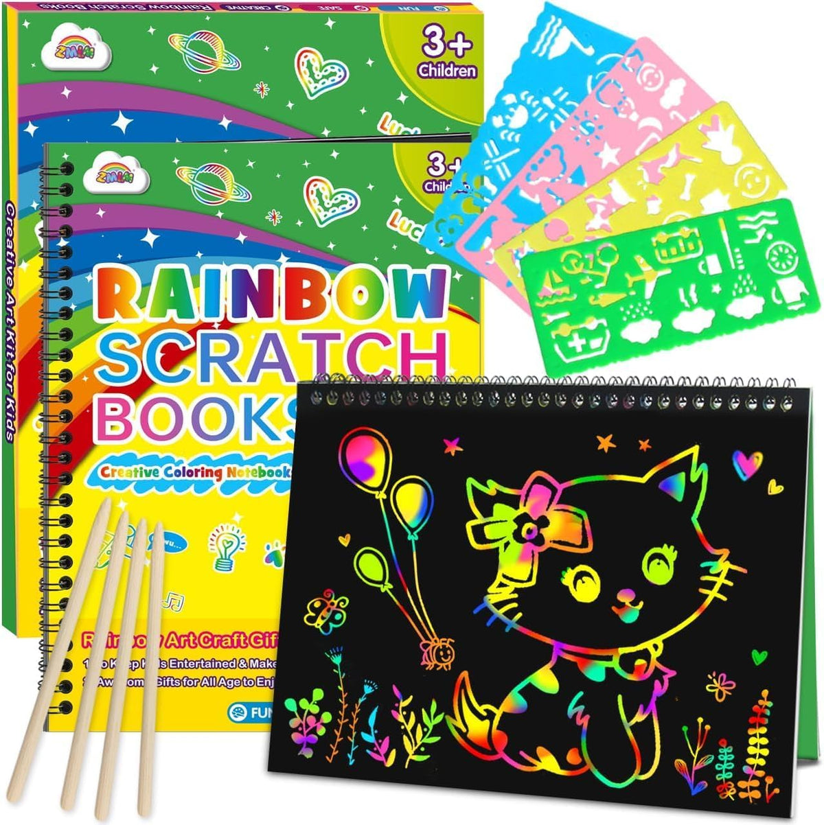 ZMLM Scratch Paper Art Craft: 2 Pack Rainbow Scratch Set for 3 4 5 6 - Classic