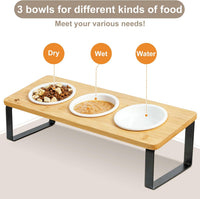 Sunhoo Raised Cat Food Water Bowl Elevated Tilted Kitty Dishes Set - Wood Color - image 4
