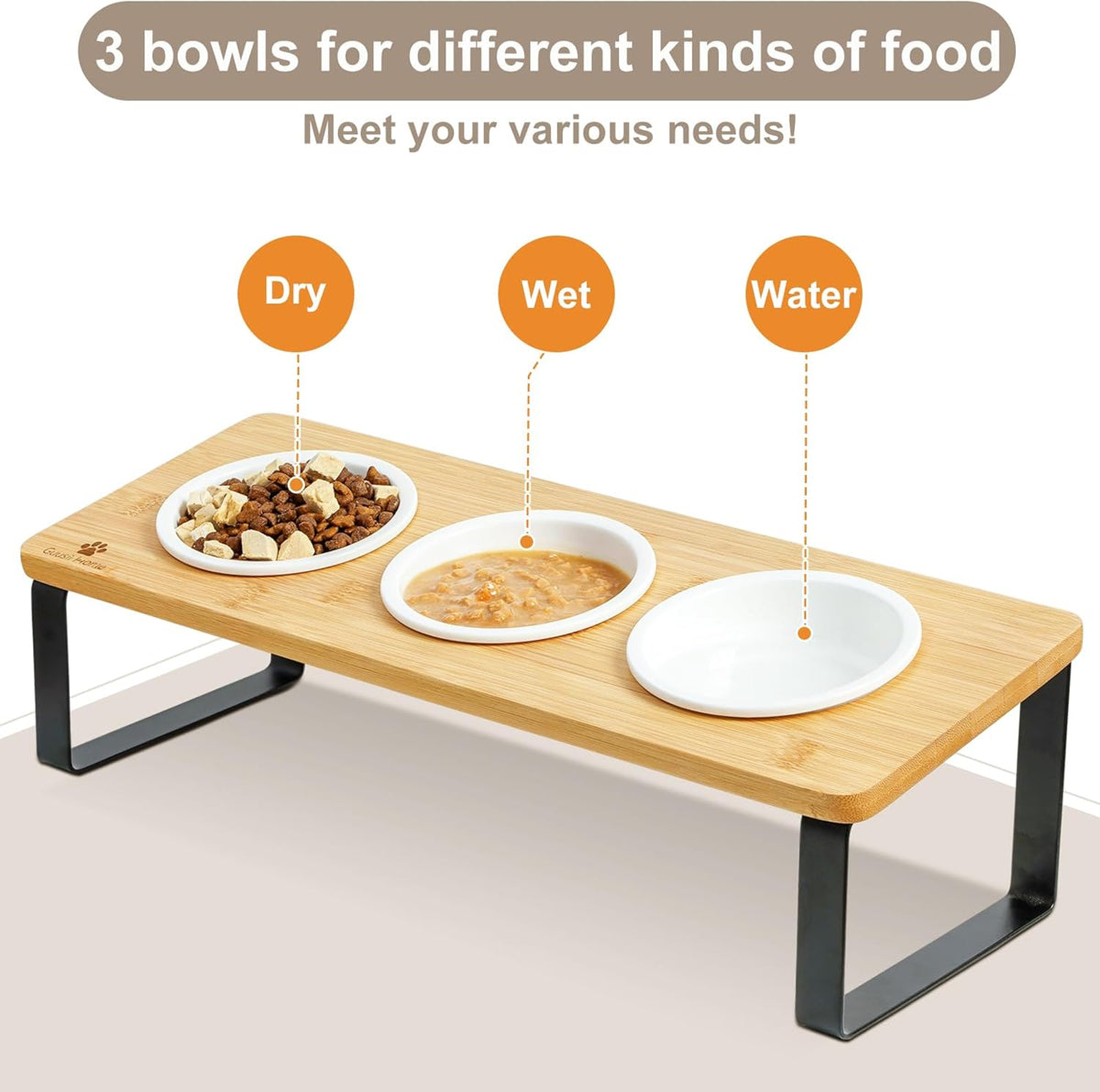 Sunhoo Raised Cat Food Water Bowl Elevated Tilted Kitty Dishes Set - Wood Color - image 4