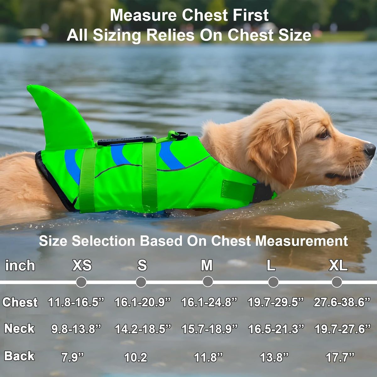 Fragralley Shark Dog Life Jacket - Medium / Green-Wave Shark - image 3