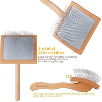 Ergonomic Slicker Brush for Long-Haired Dogs - Wooden Handle, Long Pins for Grooming Goldendoodles