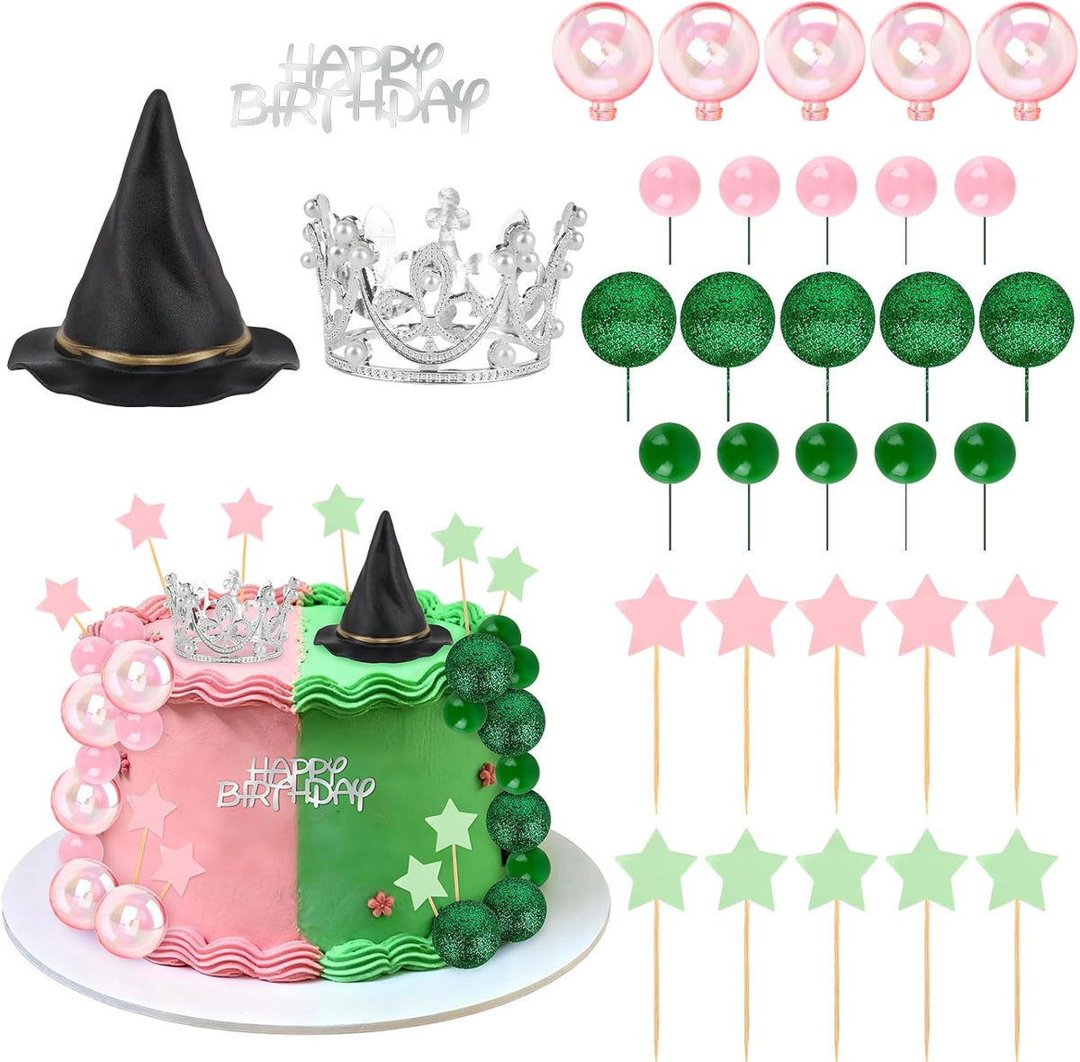 Hooqict 43 piece Halloween cake topper set with sign, tombstone, skulls, trees and spiders - view 4