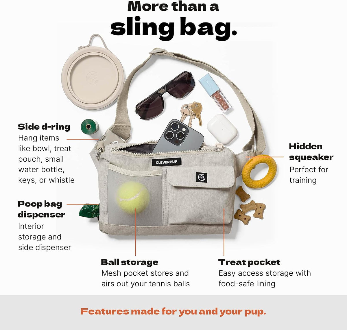 Cleverpup Walk & Train 2-in-1 Dog Walking Bag, Hands-Free - Sand - image 4