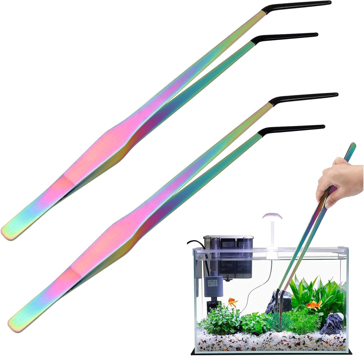 OLIISS Iridescent Reptile Feeding Tongs with Rubber Tips, 10.6" - 15 Inch