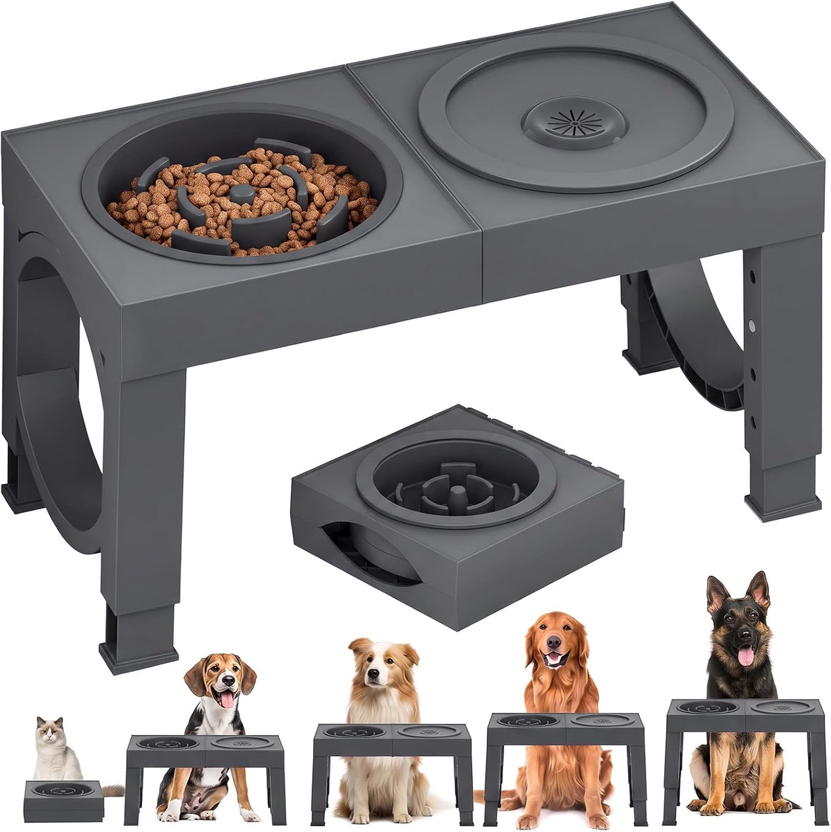 XIAZ Elevated Dog Bowls Large Breed Raised Dogs Bowl Stand - D-Grey / Premium