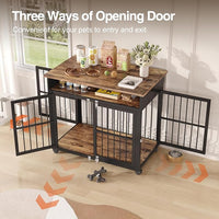 39.4" Dog Crate Furniture for Medium and Large Breed, Dog Kennel Furniture with Storage Shelf & Lockable Wheels, Heavy Duty Wooden End Side Table Pet Cage Indoor, Chew-Resistant, Brown