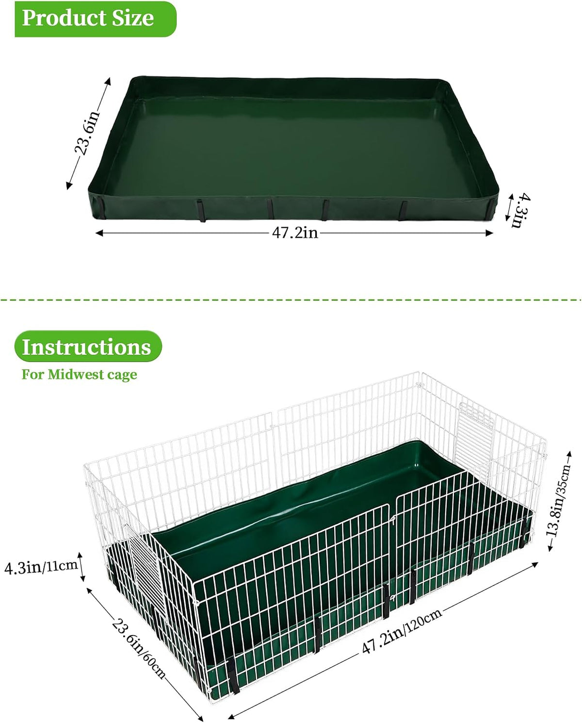 Guinea Pig Litter Box, Hay Holder, Cage Liner - 24"x47" / Green - image 2