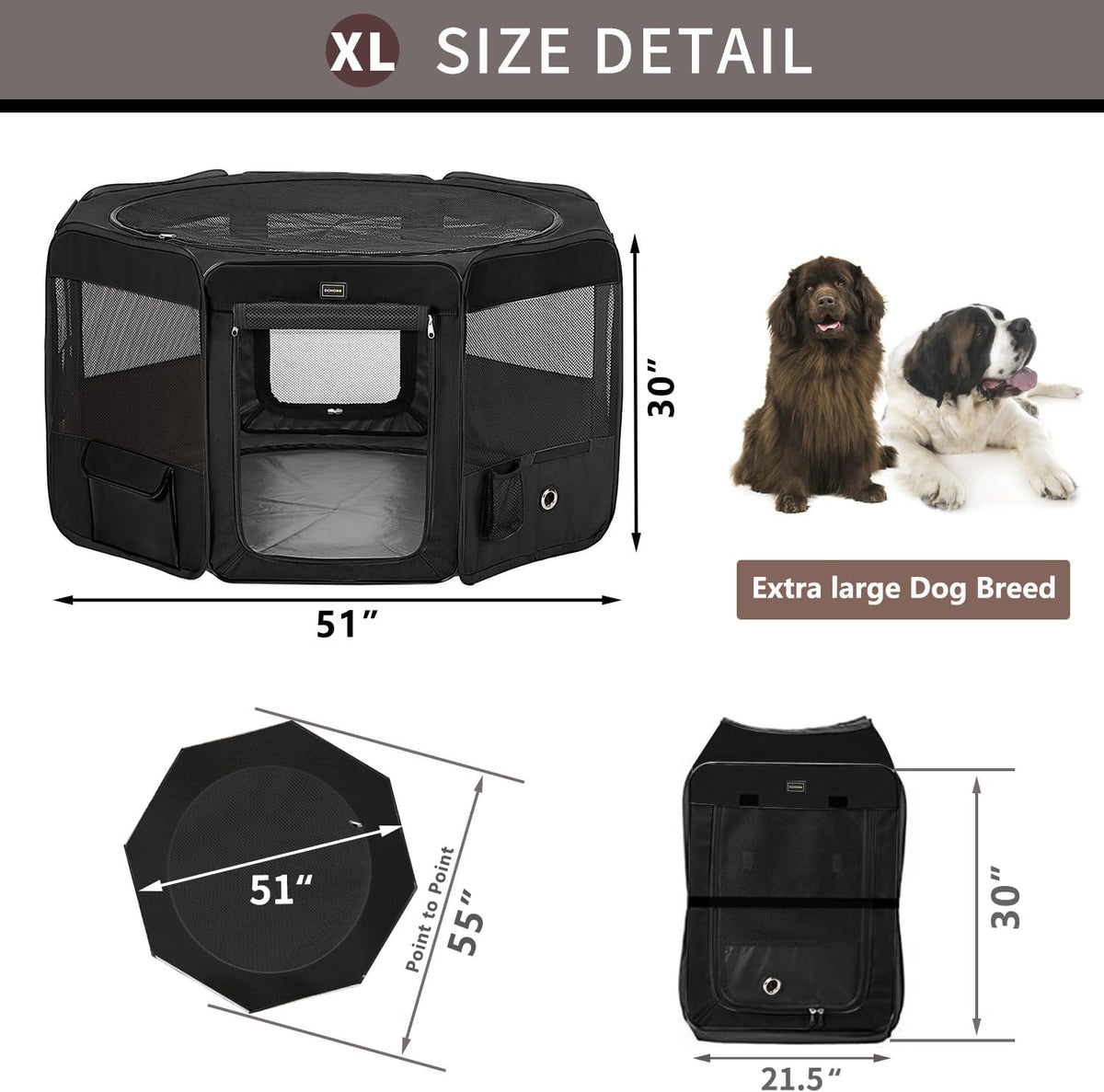 Dog Playpen Portable Pet Play Pens for Small Dog/Cat/Rabbit/Chicks - Black / 8 / Extra Large (55"x55"x30") - image 2