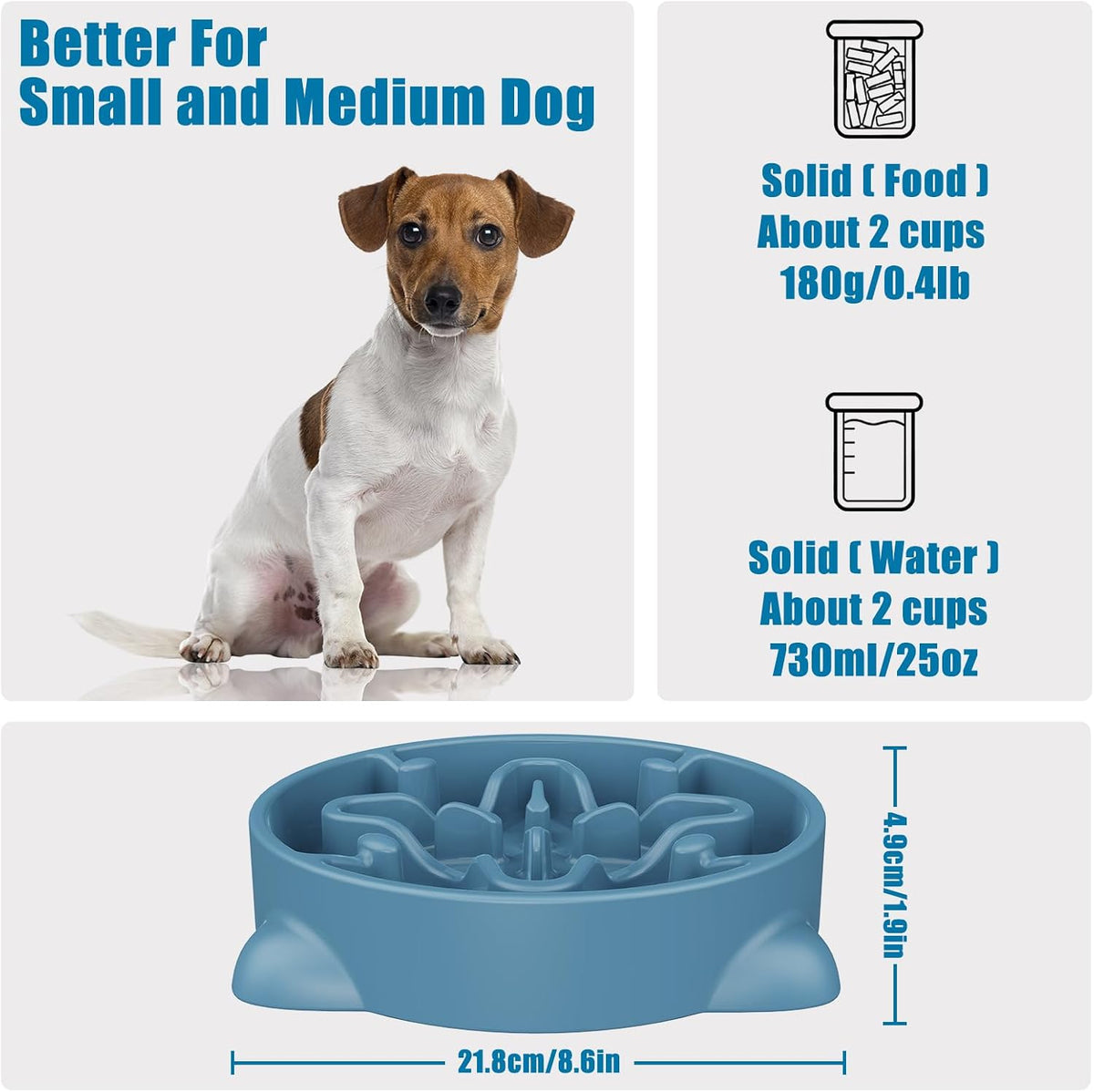 Slow Feeder Dog Bowls Small Breed - Blue / 2 Cup - image 2