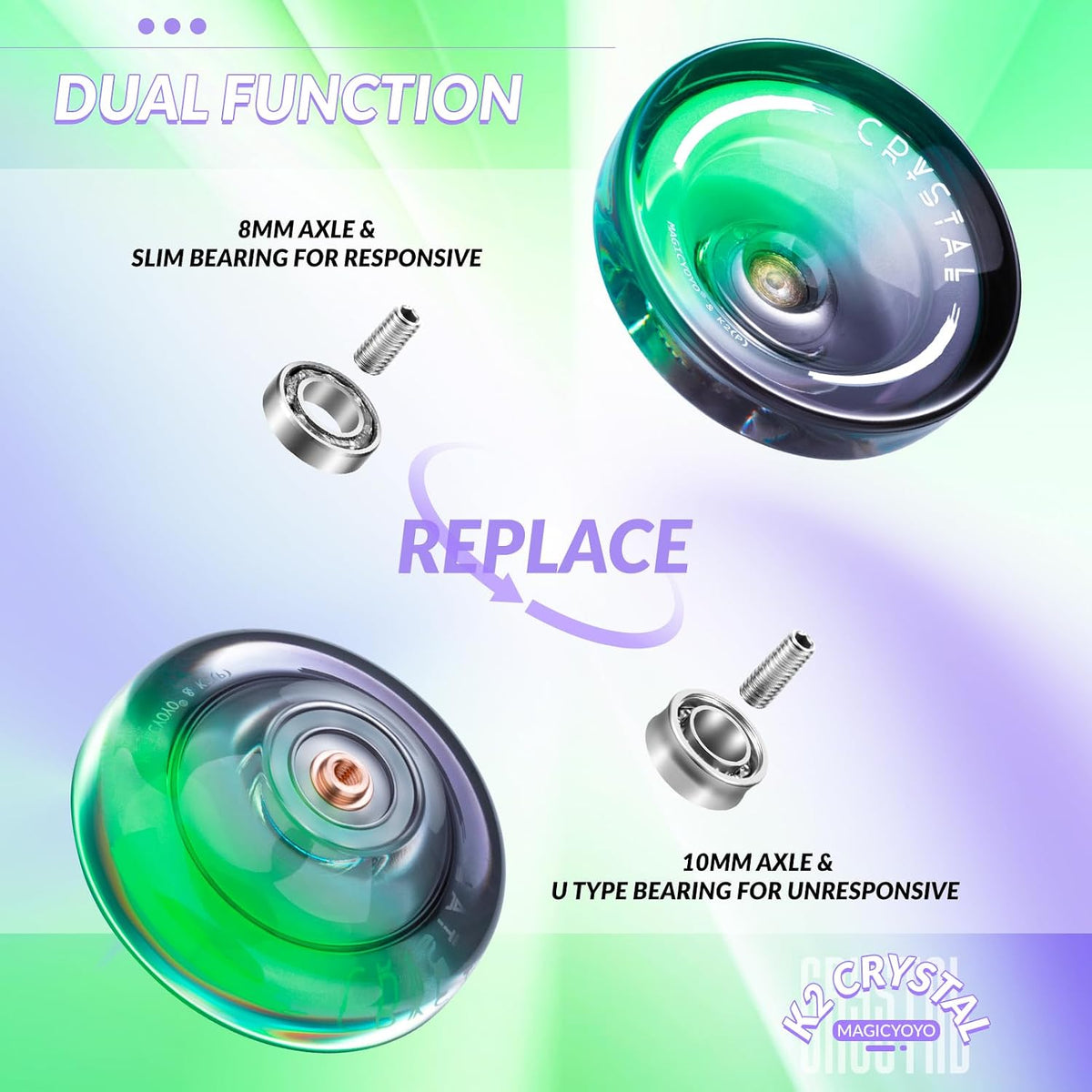 K2 Crystal Responsive Yoyo for Kids，Professional Yo-yo for Beginners – Fun for Kids & Family - Black Green - image 4