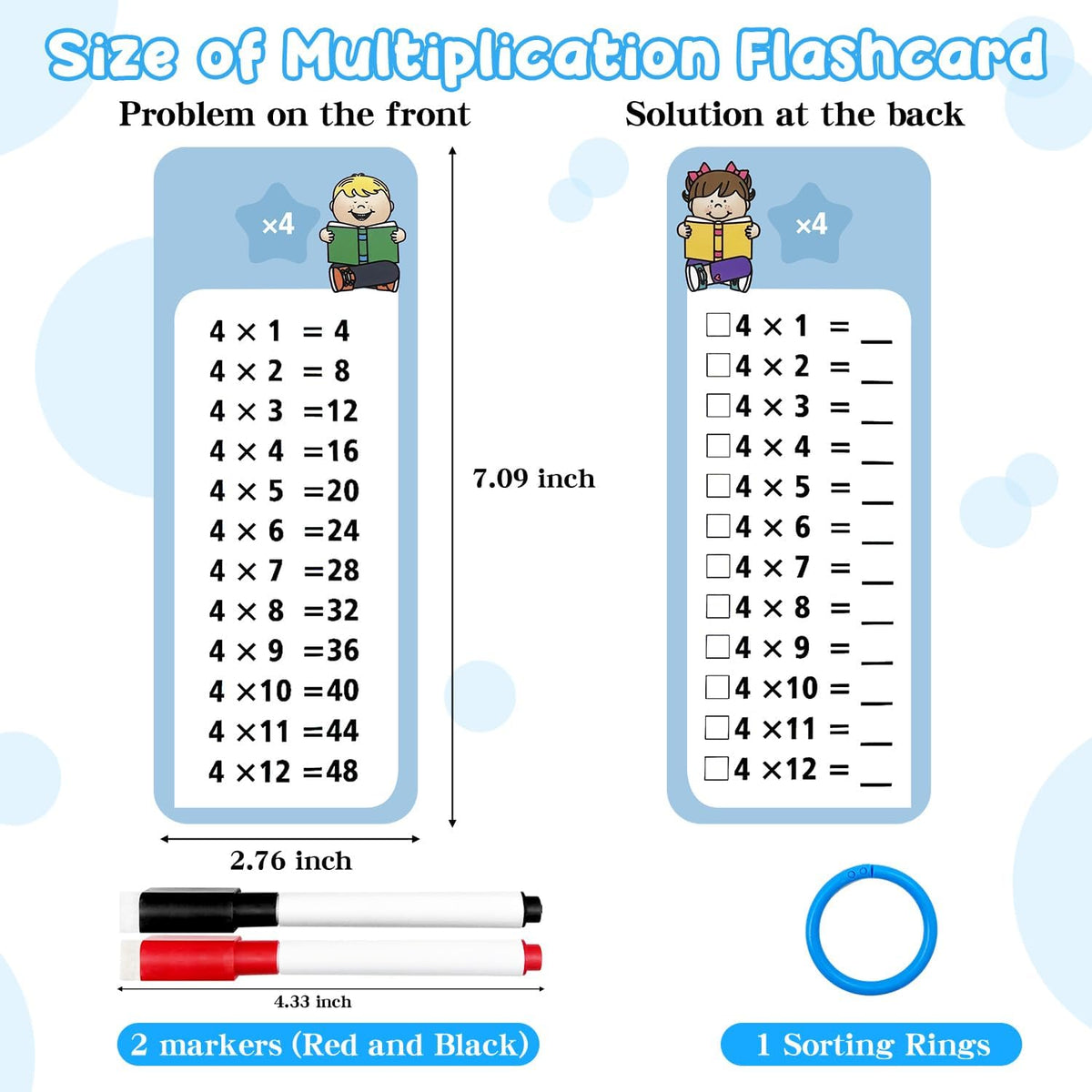 Anemeeoke 1-12 multiplication flash cards with dry erase markers and binder ring - view 7