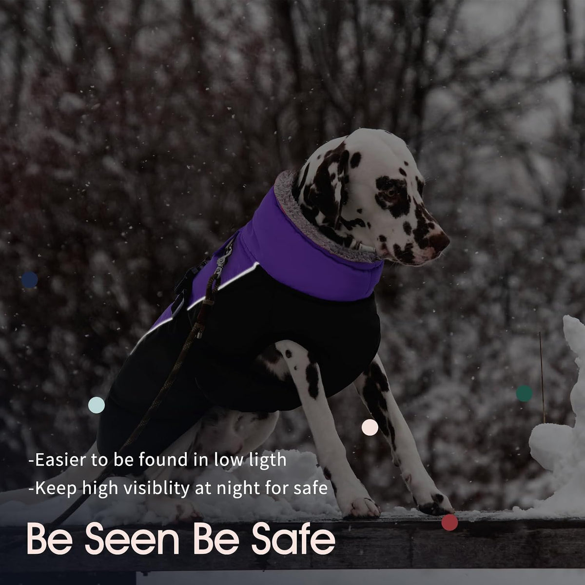 IECOii Extra Warm Reflective Dog Coat - XXXX-Large(Chest:37.4-53.1 in) / Purple - image 4