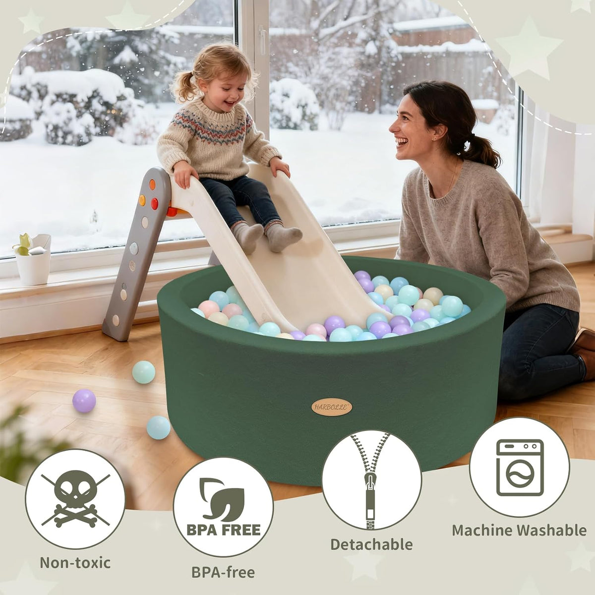 HARBOLLE 35.4" Soft Fleece Ball Pit for Toddlers - Green - image 4