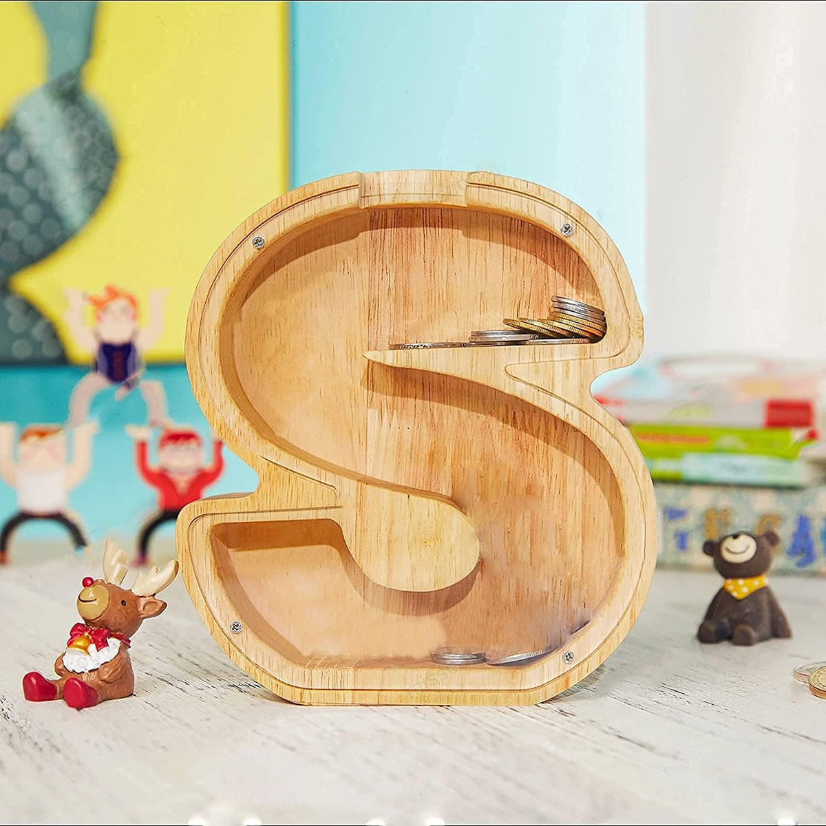 WeiDu77 wooden alphabet letter piggy bank with clear plexiglass front - view 4