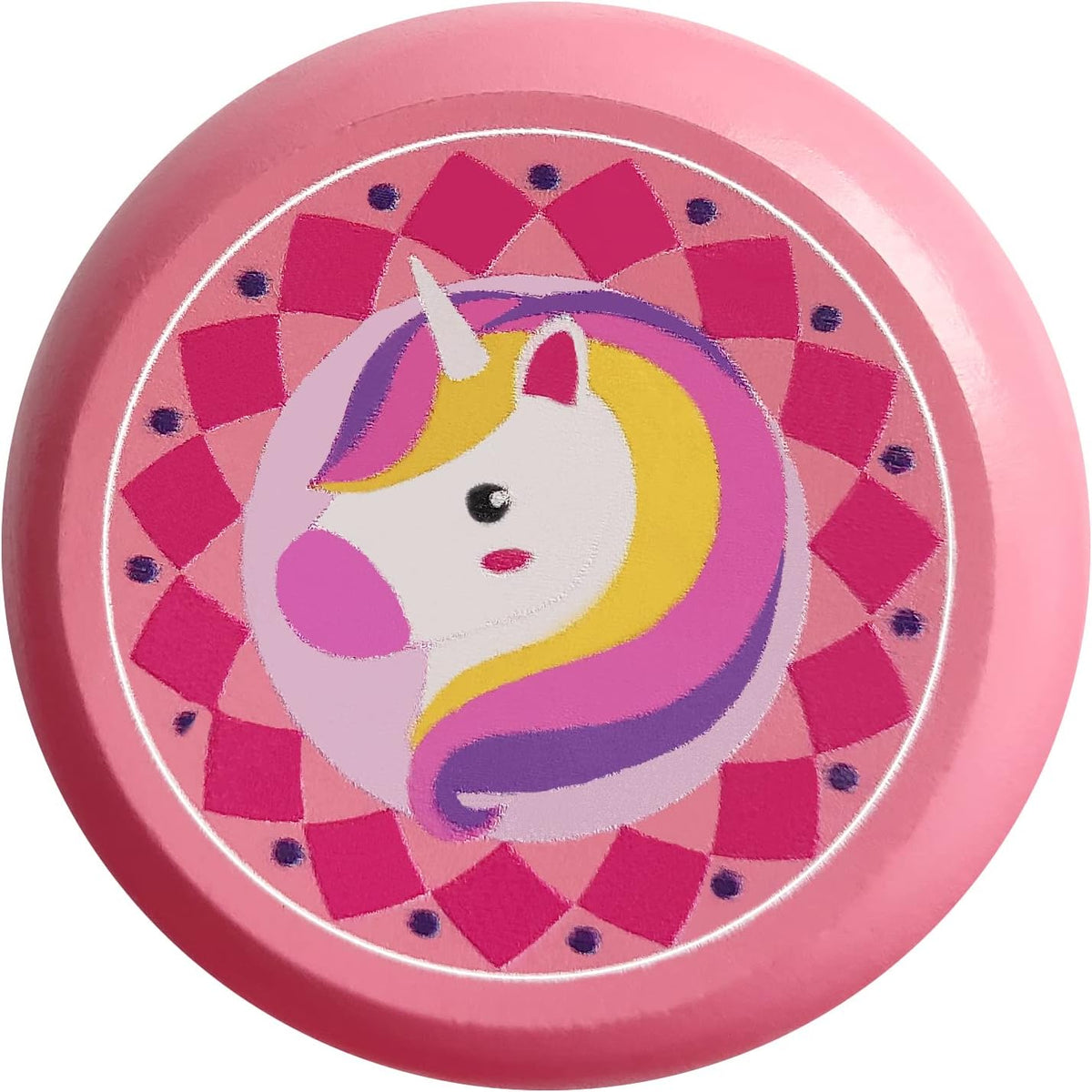 Chic U pink wooden yoyo for kids with a decorative painted pattern