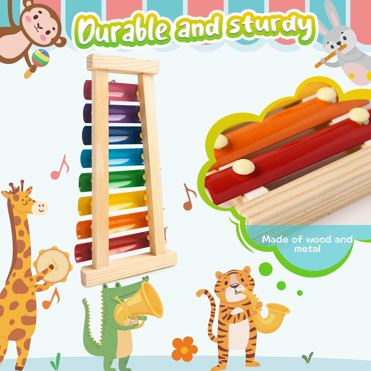 LovesTown Wooden Xylophone, 8 Rainbow Keys, 2 Mallets – Fun for Kids & Family - image 3