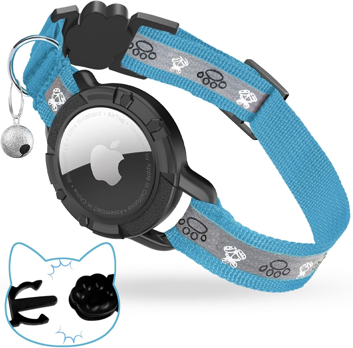 Reflective AirTag Cat Collar - Blue / Breakaway(8.5"-12")
