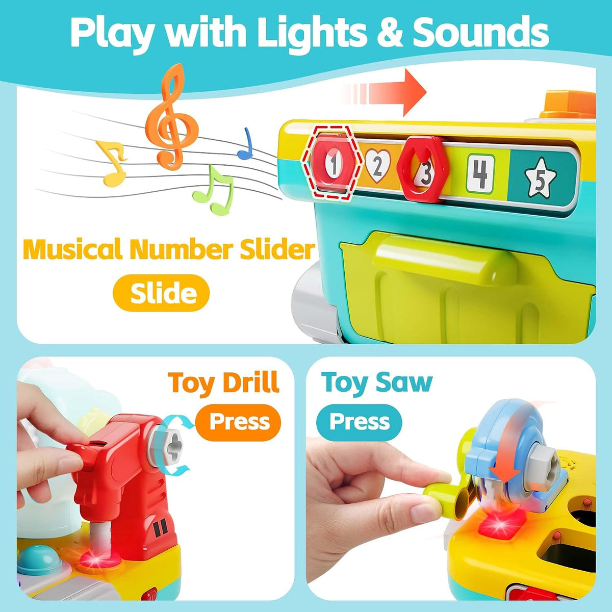 iPlay, iLearn Toddler Musical Workbench Toy, 1 Year Boy Gift - image 4