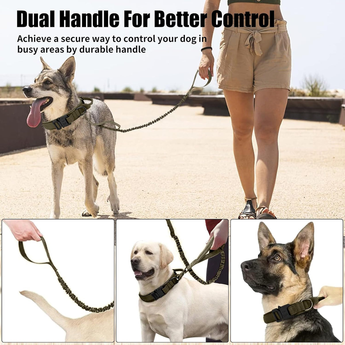 Tactical Dog Collar - Dog Collar with Control Handle for Medium Large Dogs – Essentials for Dogs - Green Set / XL - image 4