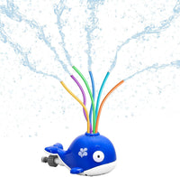 HeySplash kids whale sprinkler toy with 6 colorful wiggle tubes for a garden hose - view 3