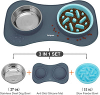 Slow Feeder Dog Bowls 3 in 1 Stainless Steel Food Water Bowl to Slow - Large Breed / Light Grey - image 3