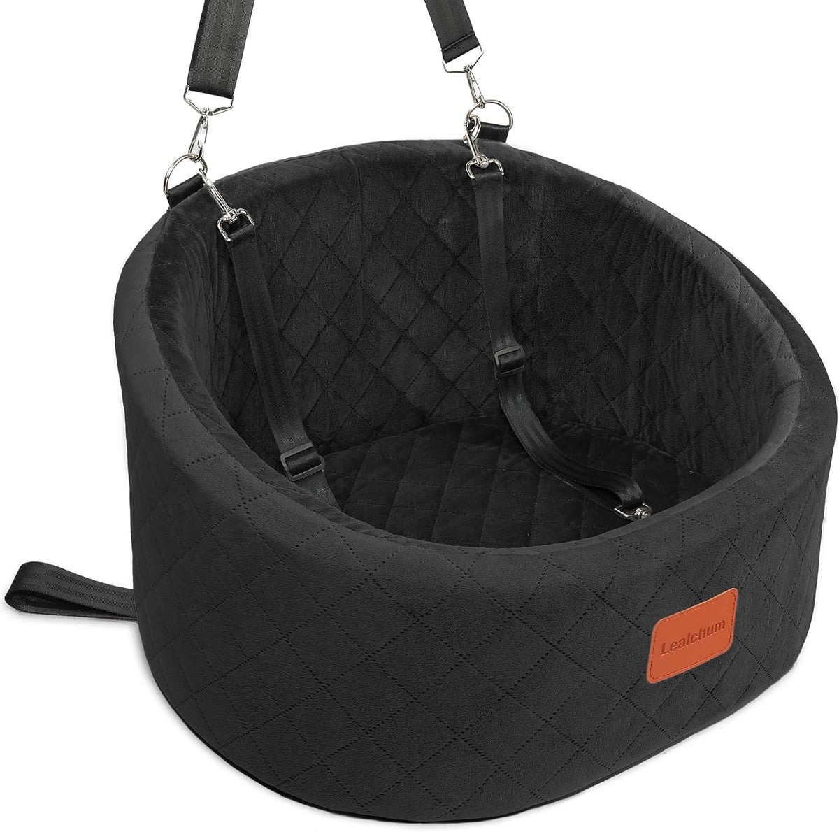 Lealchum Dog Car Seat for Small Dogs Up to 30 Lbs with 2 Safety Dog - Black / Small