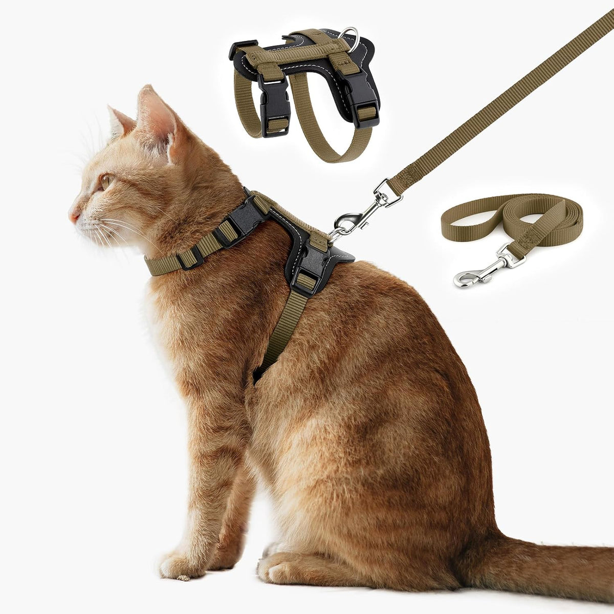 Plutus Pet Adjustable Cat Harness and Leash Set - Brown