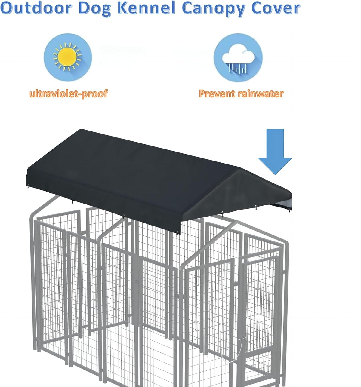 5x10 FT Dog Kennel Cover 900D Waterproof UV Outdoor Roof Replacement - Black / 8'L x 4'W - image 3