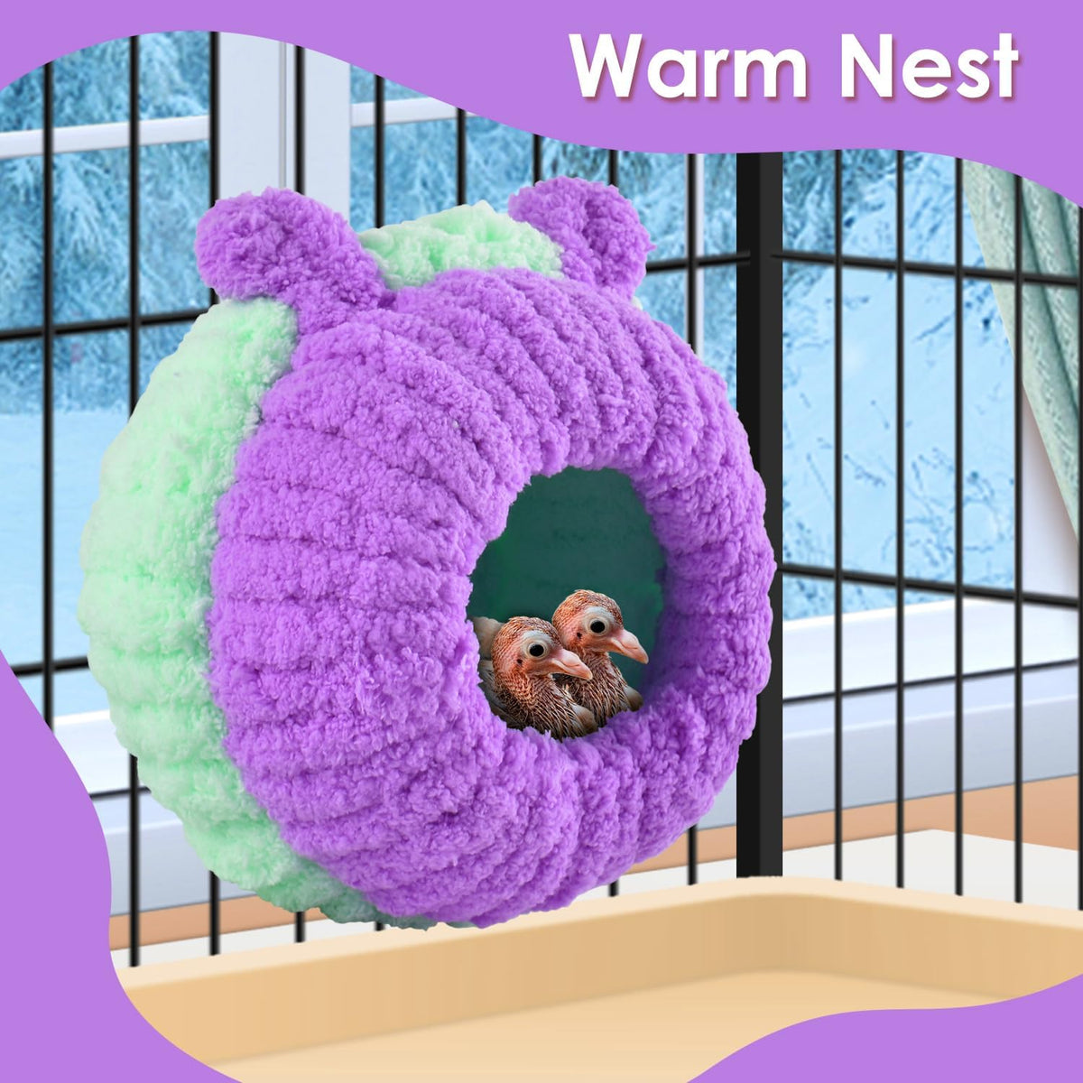 KATUMO Bird Nest, Small Sun Conure Breeding House Parrotlet Snuggle Hut Lovebird Bed for Conure - L (Lilac) - image 4