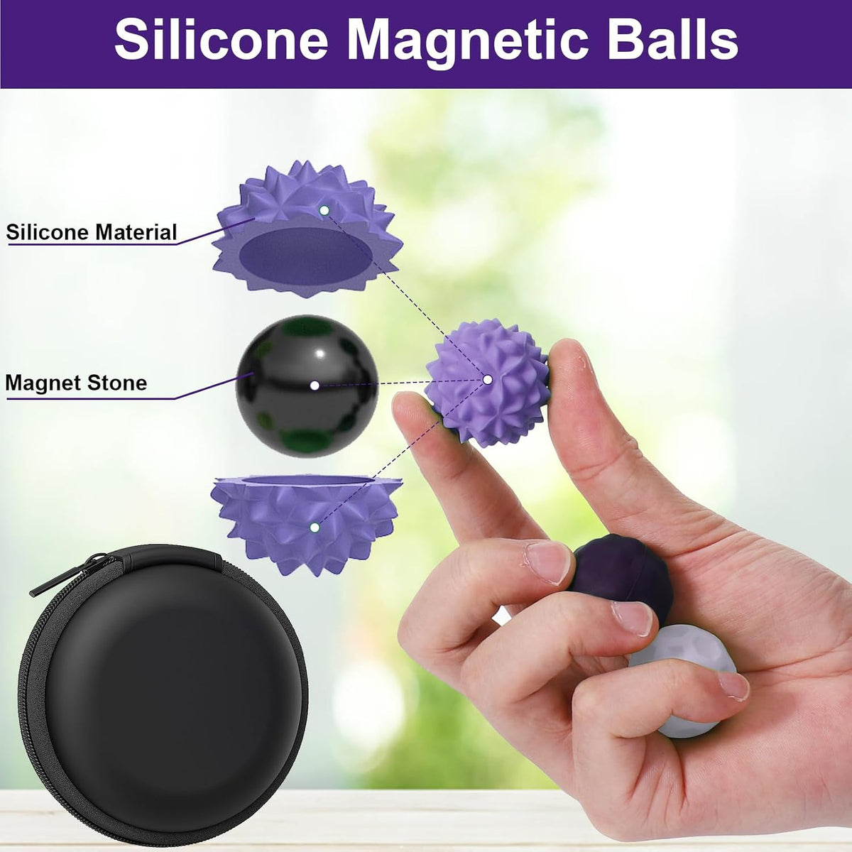 BUSOHA Silicone Magnetic Fidget Balls - Purple / 1.2 Inch - image 3