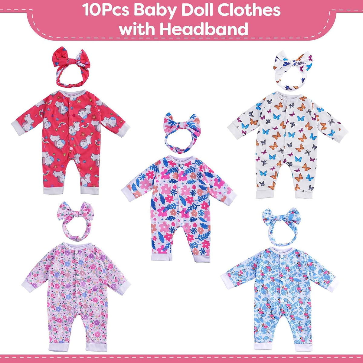 BABESIDE 5 Sets of Reborn Baby Doll Clothes, Headbands for 17 - Red - image 2