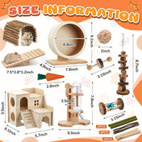 18 Pcs Hamster Cage Accessories Set with Hamster Wheel Maze House – Essentials for Small Pets - Harmony Wooden Style - image 3