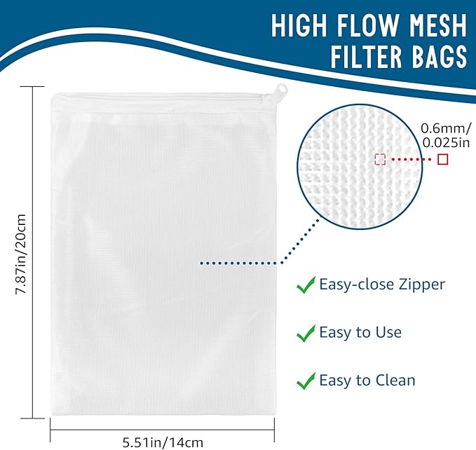 Media Bags for Aquarium - Extra Fine Mesh Bag - 10 PCS Fine Mesh Reusable Nylon Net Filter Bags with Plastic Zipper for Extra Fine Resins Filter, 7.9 x 5.5 Inch