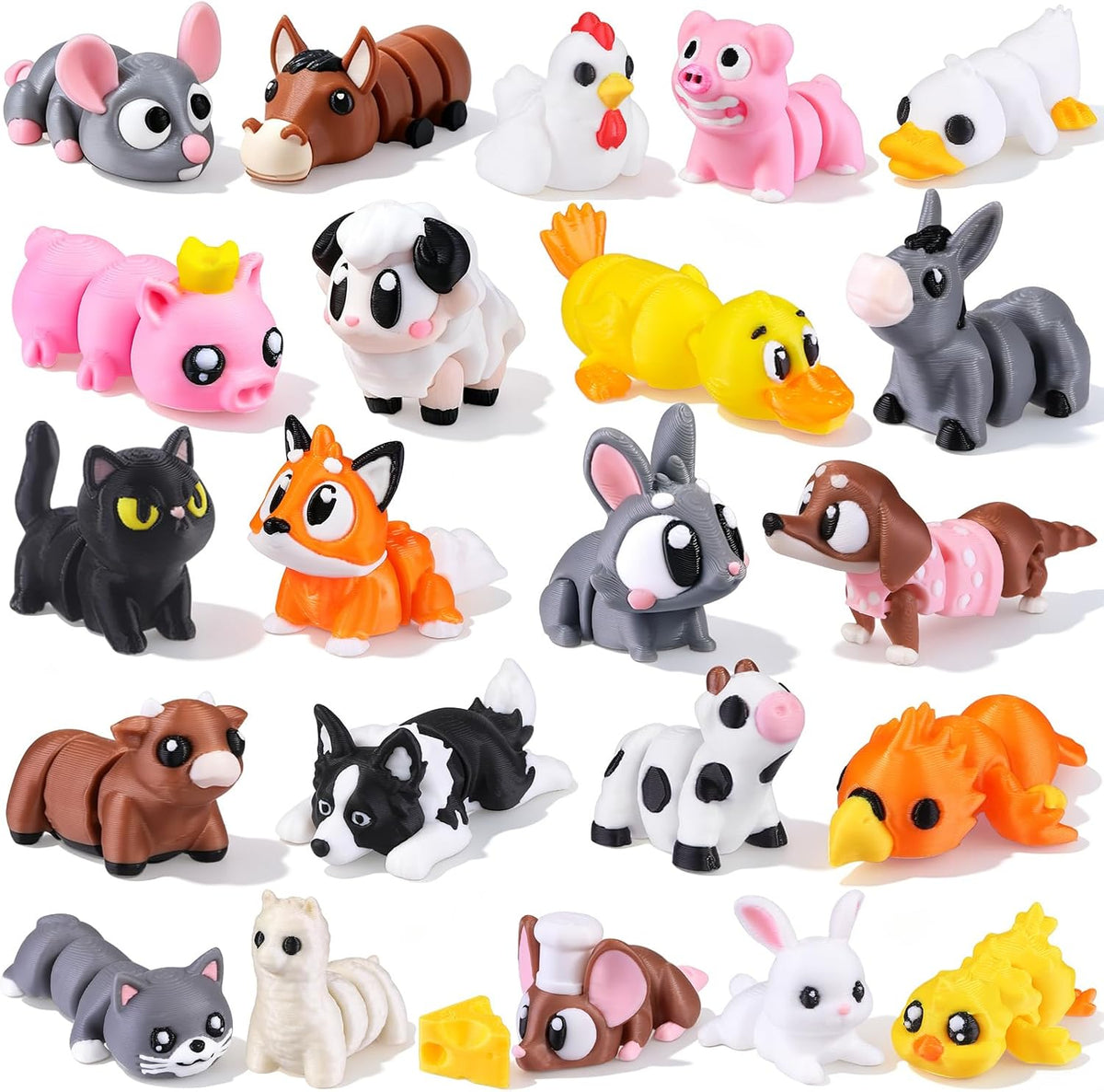 JOICEE 24Pcs 3D Printed Dinosaur Animals Mini Dinosaur Toys – Fun for Kids & Family - Gray