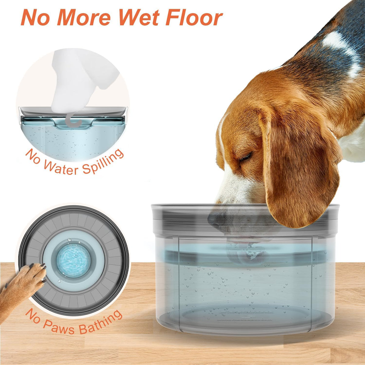 Feedoo 1Gallon No Spill Water Bowl for Dogs - Ultimate Gray - image 2