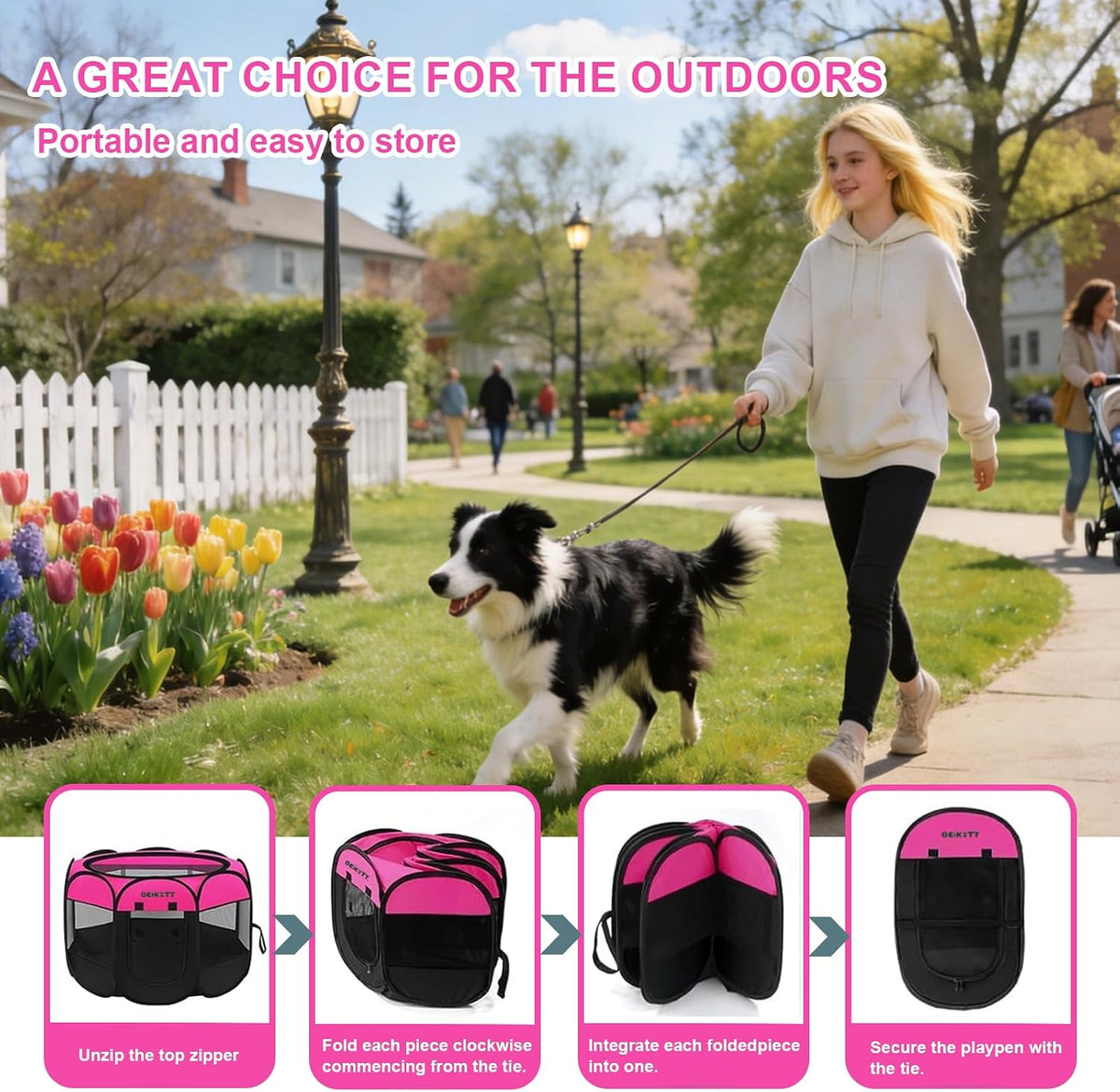 Dog Cat Playpen, Puppy Pet Crate Tent Cage - Rose / S(29"L x 29"W x 17"H) - image 3