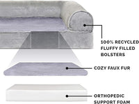 Furhaven Orthopedic Dog Bed for Large Dogs w/ Removable Bolsters & Washable Cover, For Dogs Up to 125 lbs - Faux Fur & Velvet Sofa - Smoke Gray, Jumbo Plus/XXL