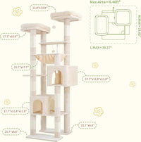 Hey-brother Tall Cat Tree Tower, Heavy Duty Scratching Posts with Large Platforms, Cozy Condos, Big Hammock, Toy Balls, Multi-Level Furniture for Indoor Adult Cats, 80.7 Inches, Beige MPJ039M