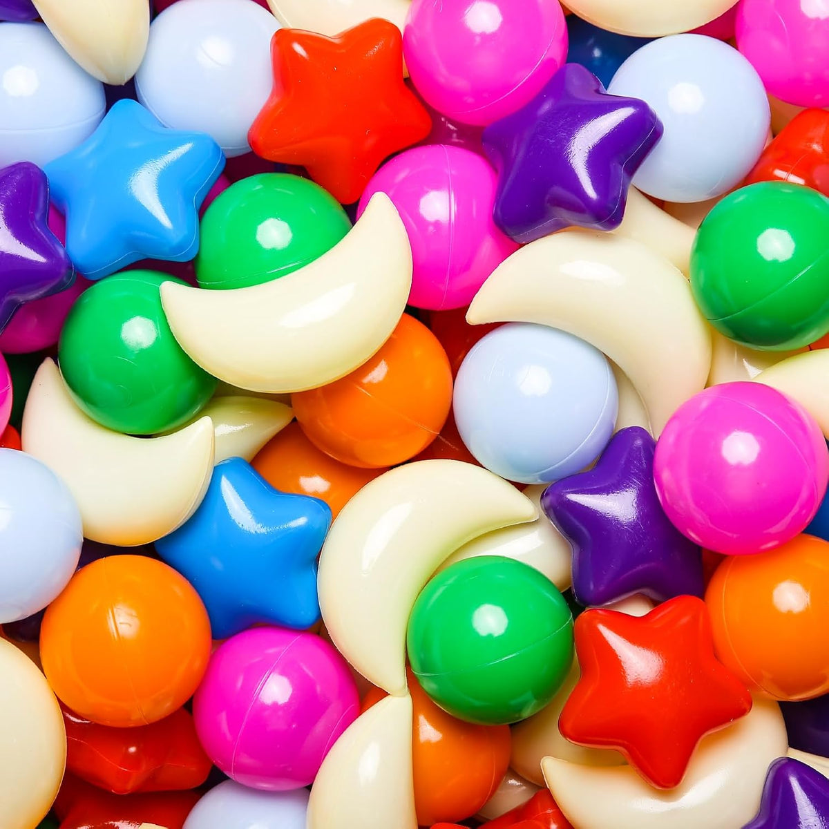 GOGOSO Ball Pit Balls Stars Moon Shapes Plastic Pitballs for Child - 100 balls / Bright Mix 8 Colors