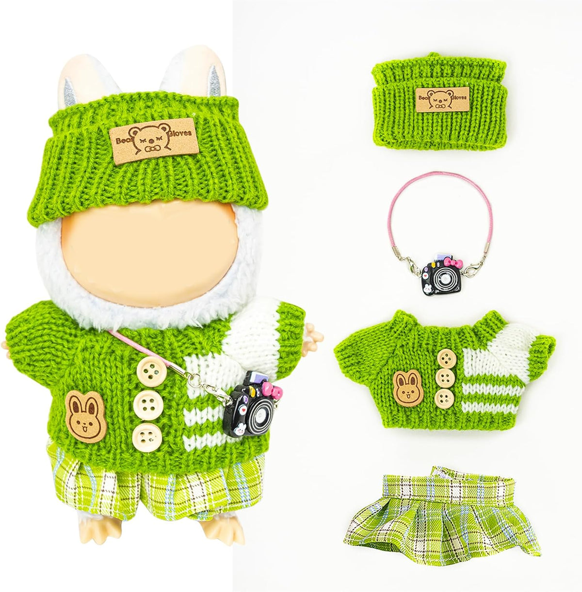 Clothes for 17cm Dolls, Outfits with Accessories, Purple Pants - A9-green