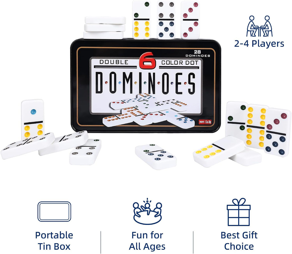 Offelec Double Six Dominoes Set - Double 6 Colored Dot Dominoes - image 4