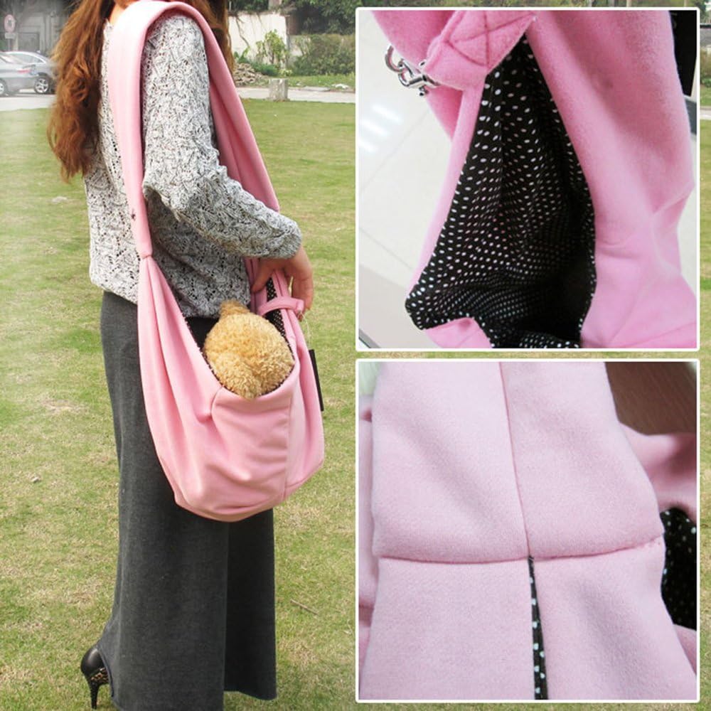 Reversible cotton pet sling carrier bag for cats and dogs with safety collar hook - view 3
