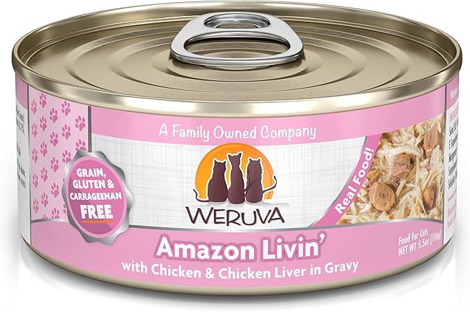 Weruva Classic Cat Food, Amazon Livin' with Chicken Breast & Chicken Liver in Gravy, 5.5oz Can (Pack of 24)