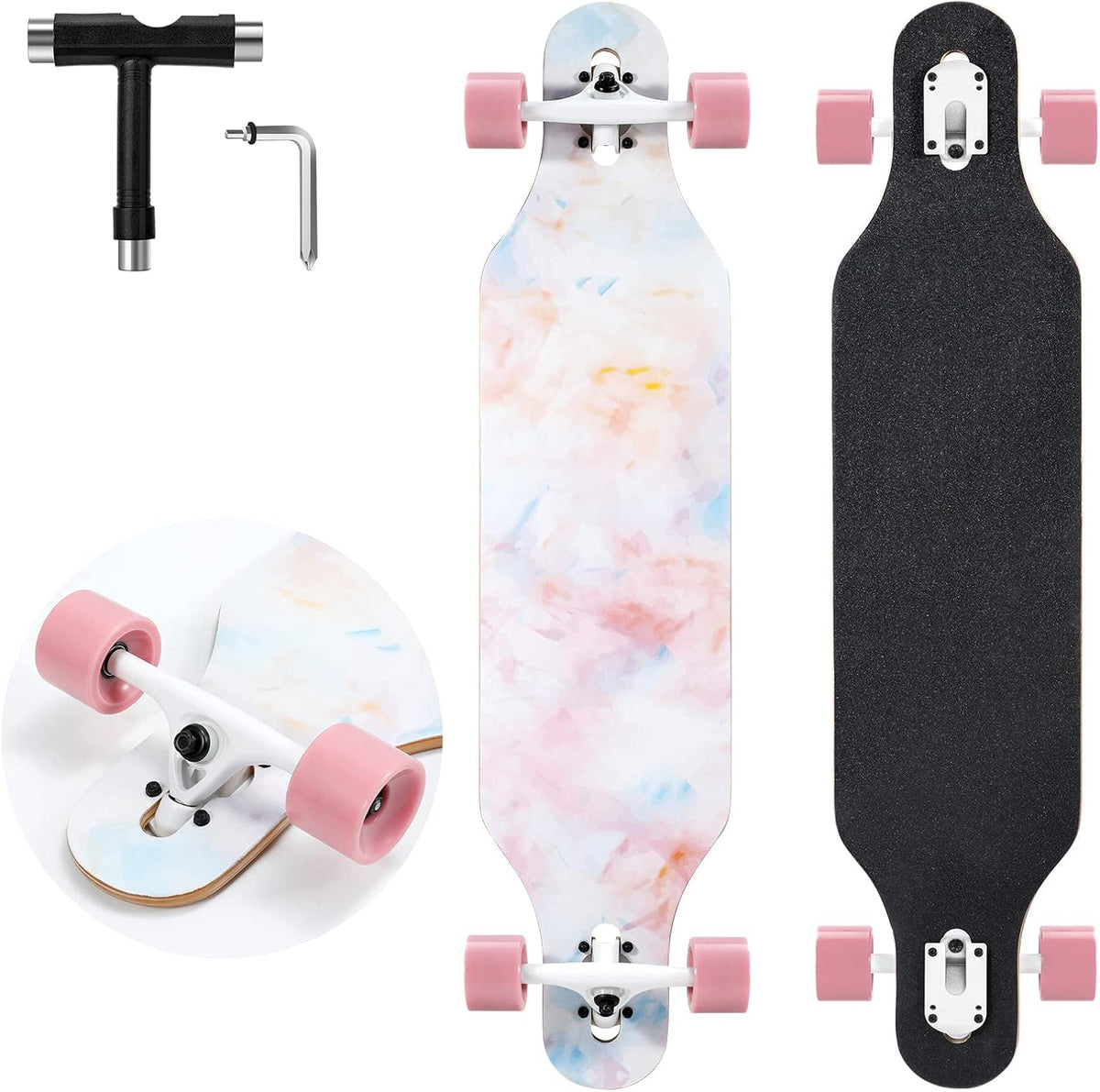 TLHB 41 inch drop through longboard skateboard with 9-ply maple deck and PU wheels - view 2