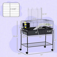 PawHut Two-Story Small Animal Cage Removable from Stand, Guinea Pig Cage with Shelf & Wheels, Pet Habitat for Hedgehog, Chinchilla, Ferret, 33" x 18.5" x 35", Black