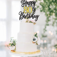 1 PCS Happy 60th Birthday Cake Topper Black Gold Glitter Cheers to 60 - 80th - image 4