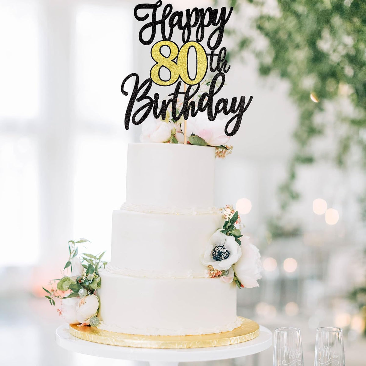 1 PCS Happy 60th Birthday Cake Topper Black Gold Glitter Cheers to 60 - 80th - image 4